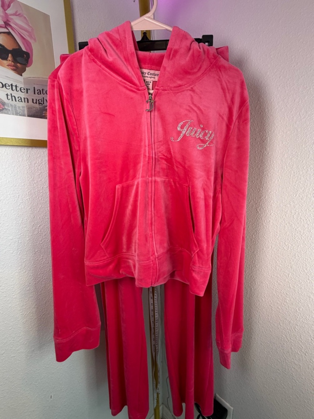Juicy Couture Hot Pink Velour Zip Hoodie with Rhinestone Logo & Matching Pants
